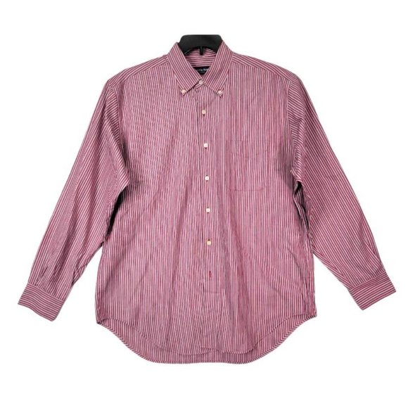 Austin Reed London Men Cotton Long Sleeve Dress Shirt Stripe Size Large Red - Picture 11 of 13